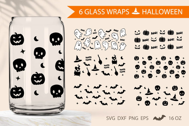 Halloween glass can wrap bundle SVG KMarinaDesign 