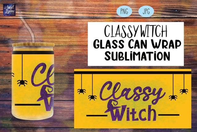 Halloween Glass Can Wrap | Classy Witch Glass Can Wrap Sublimation Angel Lynne Designs 