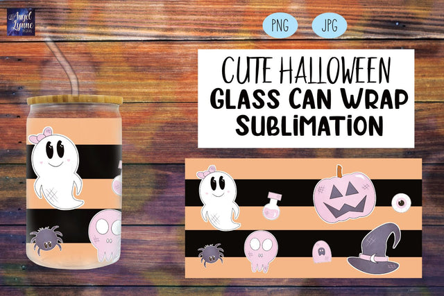 Halloween Glass Can Wrap | Cute Halloween Glass Can Wrap Sublimation Angel Lynne Designs 