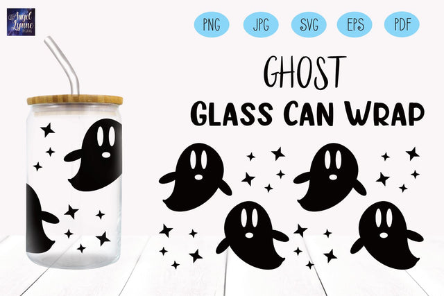 Halloween Glass Can Wrap | Ghost Glass Can Wrap SVG Angel Lynne Designs 