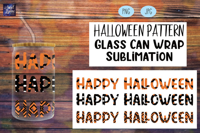 Halloween Glass Can Wrap | Halloween Pattern Glass Can Wrap Sublimation Angel Lynne Designs 