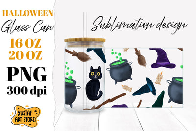Halloween Glass Can wrap. Halloween Witch element design Sublimation Yustaf Art Store 