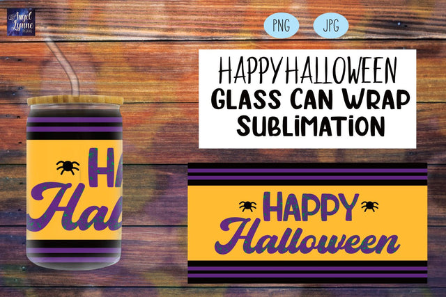 Halloween Glass Can Wrap | Happy Halloween Glass Can Wrap Sublimation Angel Lynne Designs 
