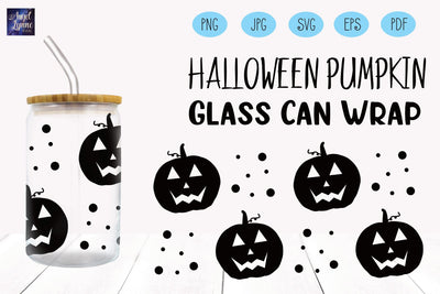 Halloween Glass Can Wrap | Pumpkin Glass Can Wrap SVG Angel Lynne Designs 
