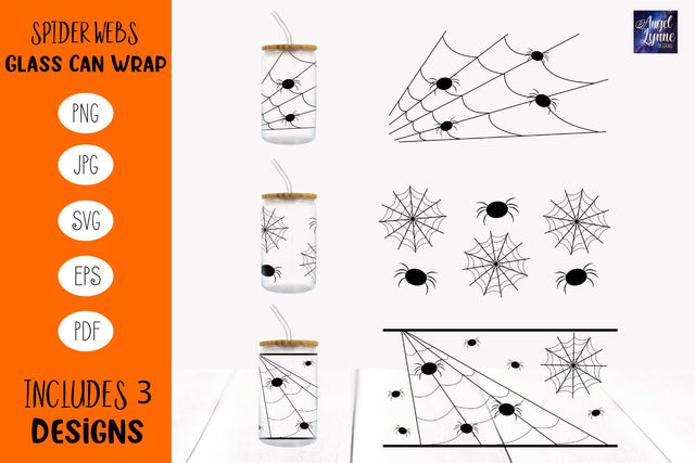 Halloween Glass Can Wrap | Spider Web Glass Can Wrap SVG Angel Lynne Designs 