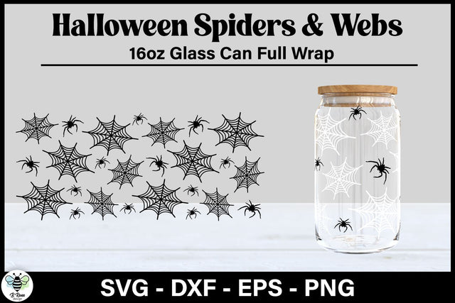 Halloween Glass Can Wrap | Spiders and Webs Libbey Glass SVG SVG B Renee Design 