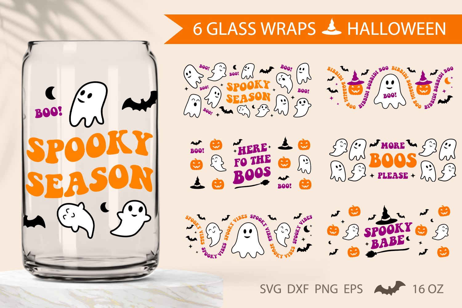 Boo Ghost Halloween Icons Beer Can Glass Cup