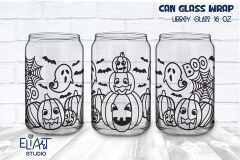 Halloween Glass Can Wrap SVG, Libbey SVG Can Glass, 16 OZ Libbey Glass Halloween Design. SVG Elinorka 