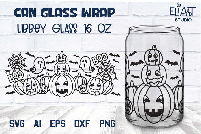 Halloween Glass Can Wrap SVG, Libbey SVG Can Glass, 16 OZ Libbey Glass Halloween Design. SVG Elinorka 