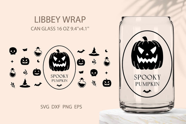 Halloween glass can wrap svg spooky pumpkin SVG KMarinaDesign 