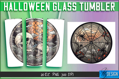Halloween Glass Tumblers Wrap 20 oz. Sublimation Fly Design 