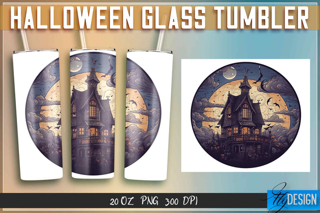 Halloween Glass Tumblers Wrap 20 oz. Sublimation Fly Design 