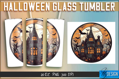 Halloween Glass Tumblers Wrap 20 oz. Sublimation Fly Design 