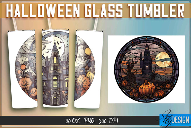 Halloween Glass Tumblers Wrap 20 oz. Sublimation Fly Design 