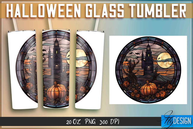 Halloween Glass Tumblers Wrap 20 oz. Sublimation Fly Design 