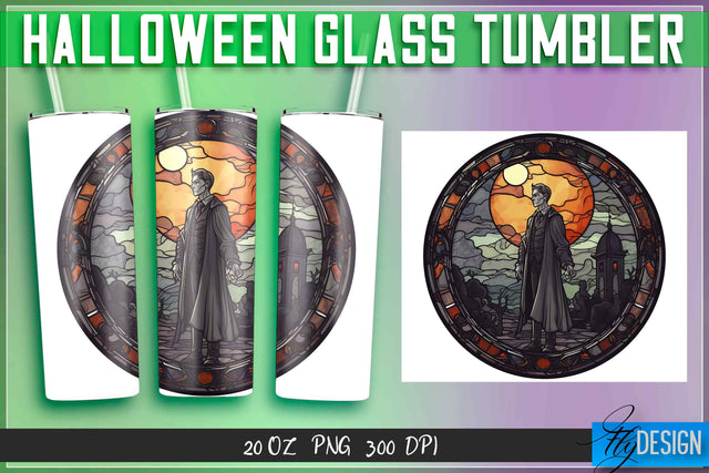 Halloween Glass Tumblers Wrap 20 oz. Sublimation Fly Design 