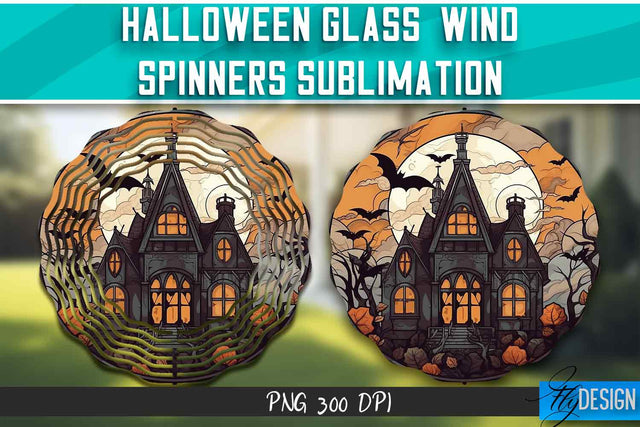 Halloween Glass Wind Spinners Sublimation Sublimation Fly Design 