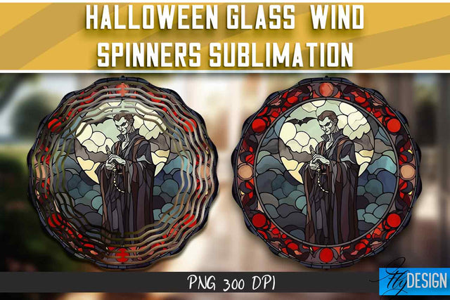 Halloween Glass Wind Spinners Sublimation Sublimation Fly Design 