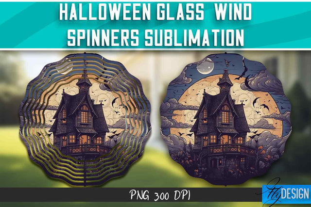 Halloween Glass Wind Spinners Sublimation Sublimation Fly Design 