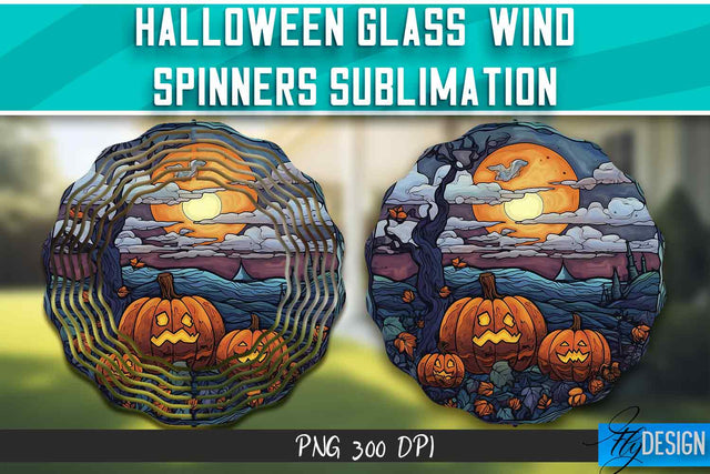 Halloween Glass Wind Spinners Sublimation Sublimation Fly Design 