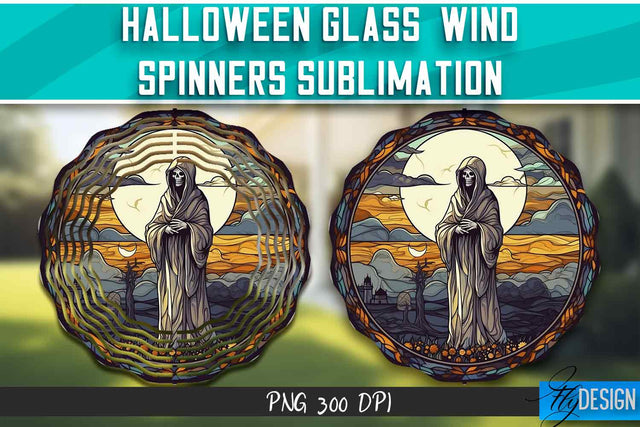 Halloween Glass Wind Spinners Sublimation Sublimation Fly Design 