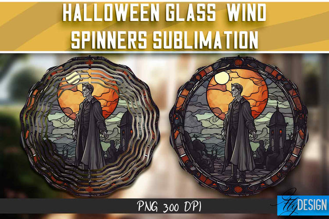 Halloween Glass Wind Spinners Sublimation Sublimation Fly Design 