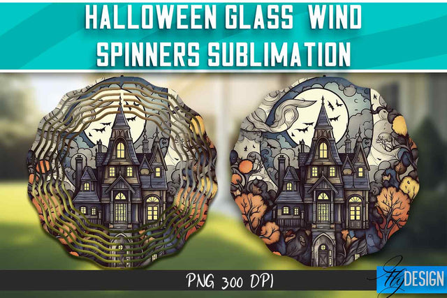 Halloween Glass Wind Spinners Sublimation Sublimation Fly Design 