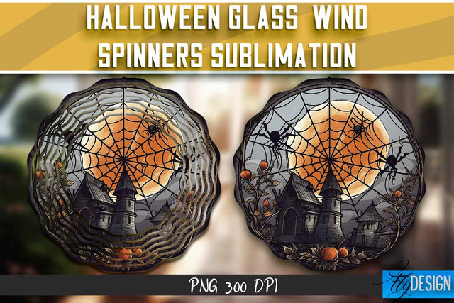 Halloween Glass Wind Spinners Sublimation Sublimation Fly Design 