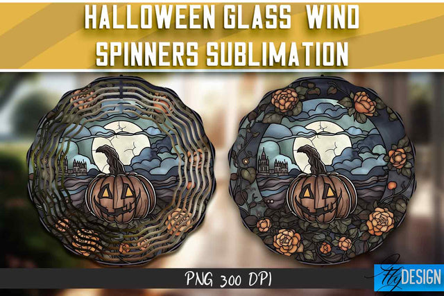 Halloween Glass Wind Spinners Sublimation Sublimation Fly Design 