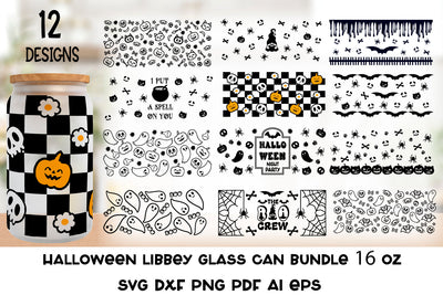 Halloween Glass Wrap Bundle. Halloween Pattern. Can Glass. SVG Samaha Design 