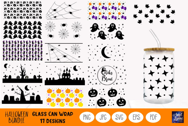 Halloween Glass Wrap Bundle | Halloween Pattern Glass Wrap SVG Angel Lynne Designs 