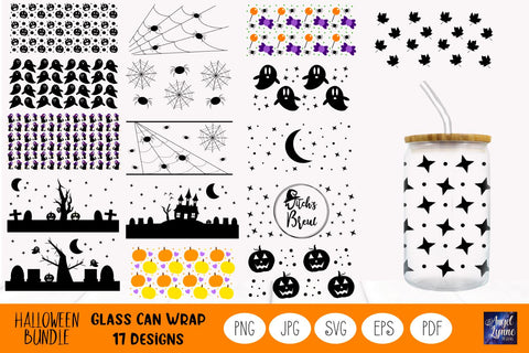 Halloween Glass Wrap Bundle | Halloween Pattern Glass Wrap SVG Angel Lynne Designs 