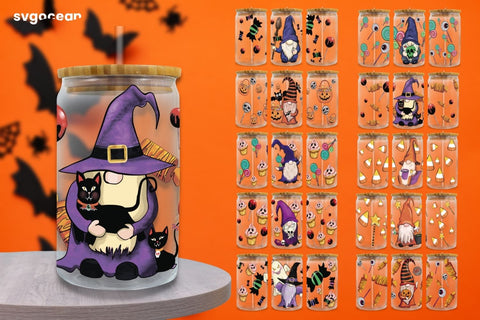 Halloween Gnome Can Glass Wrap Sublimation Bundle Sublimation SvgOcean 