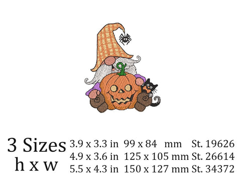 Halloween Gnome embroidery design, autumn embroidery, 4 sizes, instant download. Embroidery/Applique DESIGNS ArtEMByNatalia 