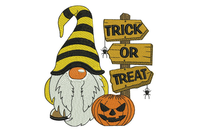 Halloween Gnome Embroidery Design, Trick or Treat Embroidery Design, Pumpkin machine embroidery file Embroidery/Applique DESIGNS NextEmbroidery 