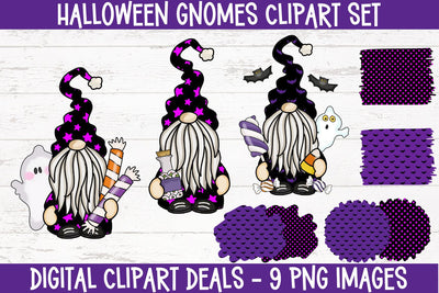 Halloween Gnomes Clipart Set with Matching Sublimation Backsplash Backgrounds Sublimation Digital Clipart Deals 