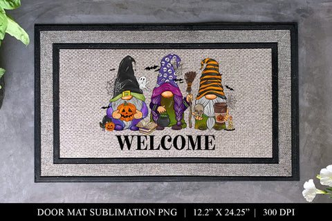 Halloween Gnomes Welcome Door Mat PNG For Sublimation Sublimation BijouBay 