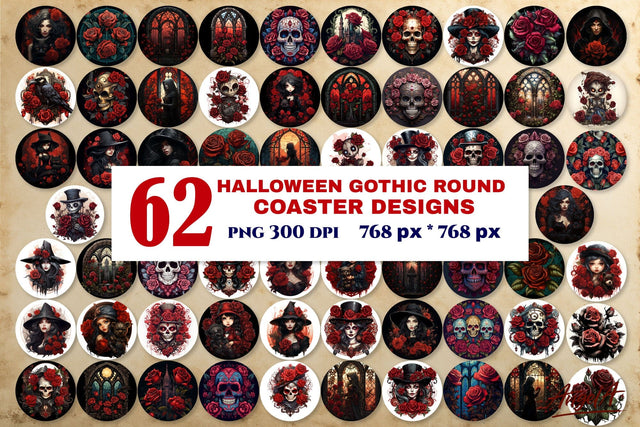 Halloween gothic round coasters bundle sublimation / skull Sublimation Angelina Semenova 