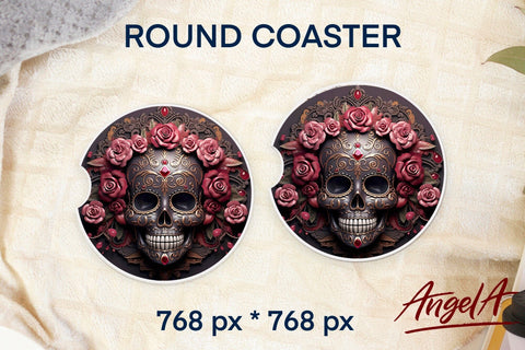 Halloween gothic round coasters bundle sublimation / skull Sublimation Angelina Semenova 