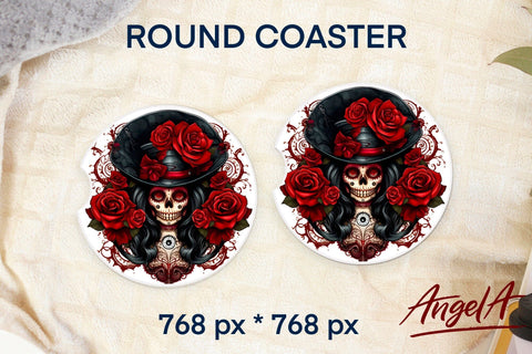 Halloween gothic round coasters bundle sublimation / skull Sublimation Angelina Semenova 