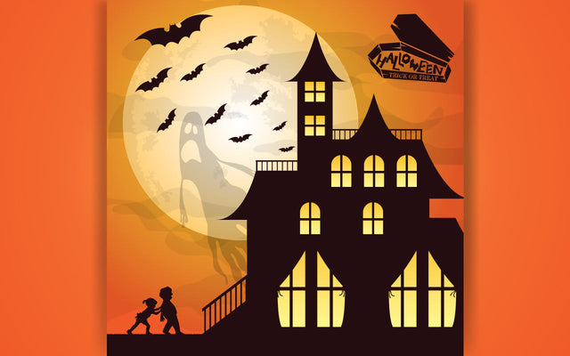 Halloween haunted house background with gradient lights SVG naemmiah021 