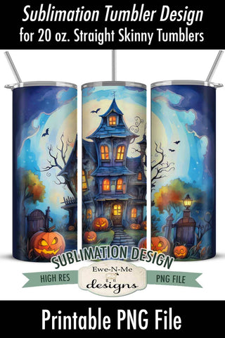 Halloween Haunted House Blue 20 oz Seamless Tumbler Design Sublimation Ewe-N-Me Designs 