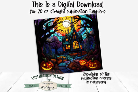 Halloween Haunted House Stained Glass 20 oz Seamless Tumbler Design Sublimation Ewe-N-Me Designs 