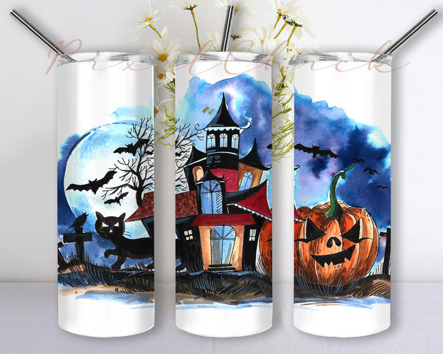 Halloween Haunted House Tumbler 20 oz Skinny Tumbler, Chickens Sublimation Design Digital Download PNG Sublimation PixelChick 