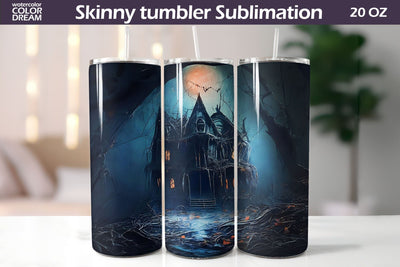 Halloween Haunted House Tumbler | 3D Halloween Tumbler Sublimation WatercolorColorDream 