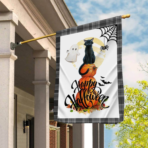 Halloween Haunts Flag Jack-o-Lantern Black Cat and Ghost Flag, Halloween Flag, Garden Flag House Flag, Halloween Decor Sublimation CaldwellArt 