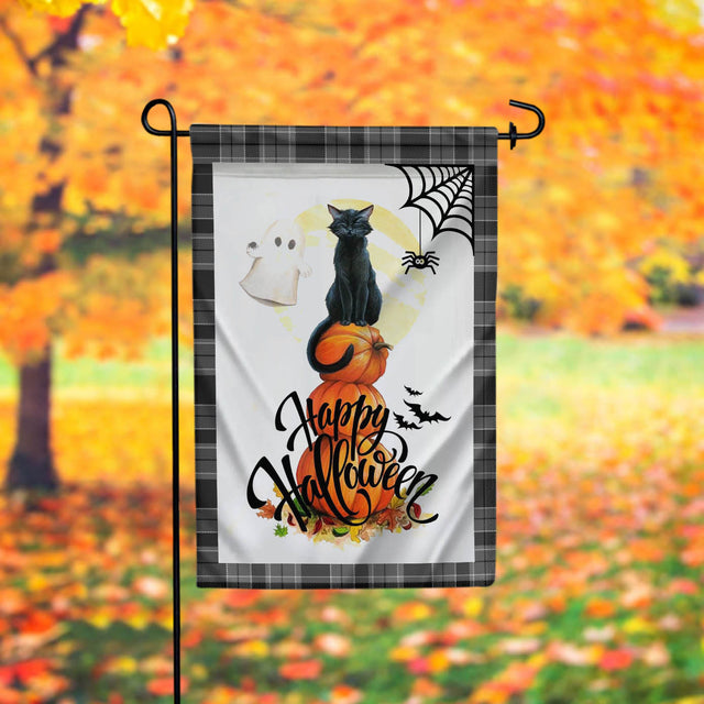 Halloween Haunts Flag Jack-o-Lantern Black Cat and Ghost Flag, Halloween Flag, Garden Flag House Flag, Halloween Decor Sublimation CaldwellArt 