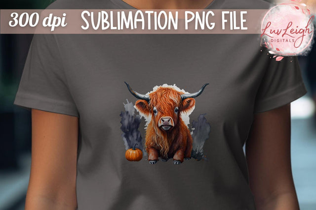 Halloween Highland Cow T-shirt PNG Sublimation Luvleigh Digitals 