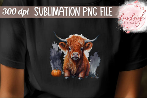 Halloween Highland Cow T-shirt PNG Sublimation Luvleigh Digitals 