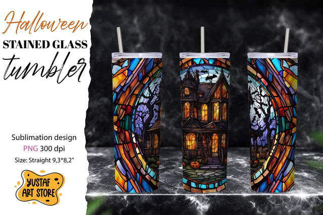 Halloween house design. Halloween Stained glass tumbler wrap Sublimation Yustaf Art Store 